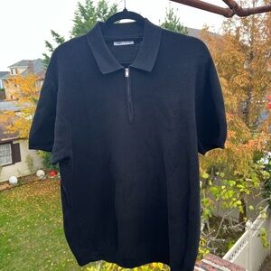 Zara Black Ribbed Collar Polo Zip-Up
